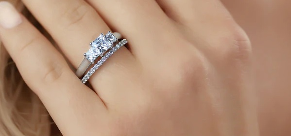 Princess Cut Diamond Engagement Ring 3 Stone Diamond Ring